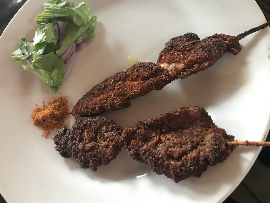 Beef and chicken suya (bbq meat with a spicy seasoning)