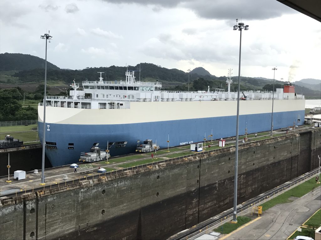 Ship going through Miraflores Lock, Panama Canal