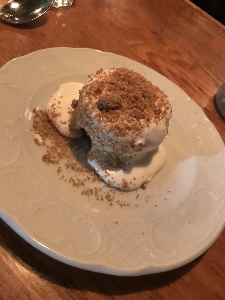 Creamy crumble dessert at Brut, Tel Aviv