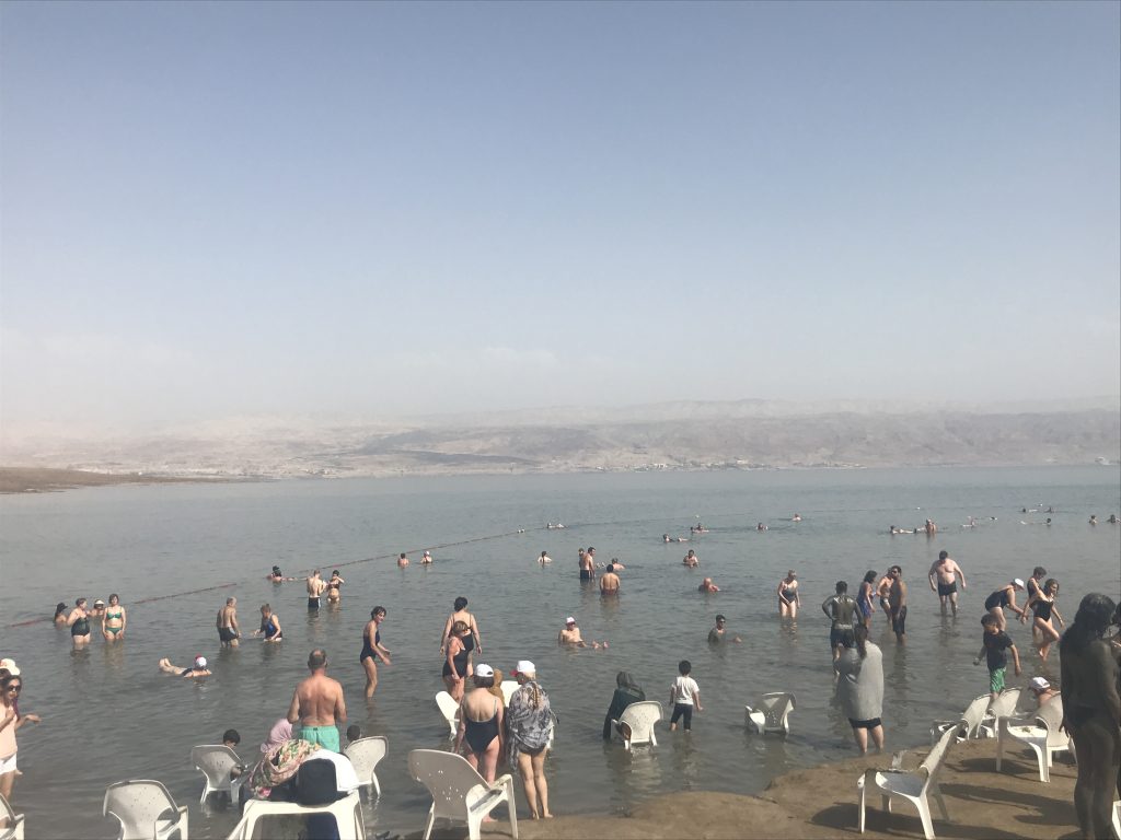 Swimming in the Dead Sea, floating in the salty water