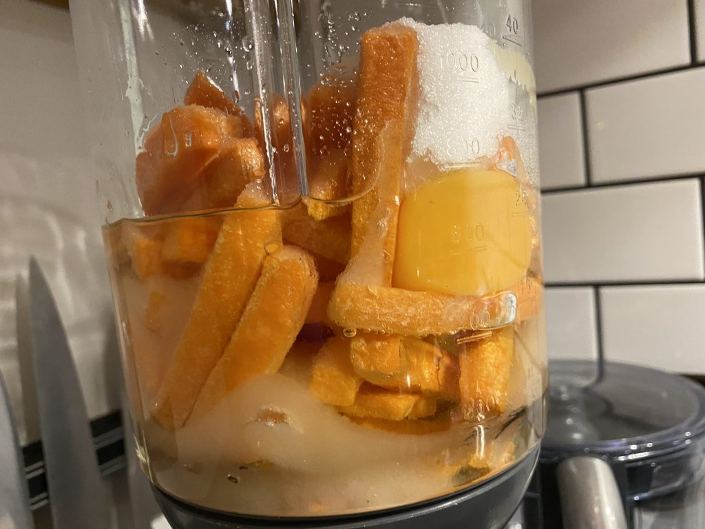 Blending the carrots and sugar