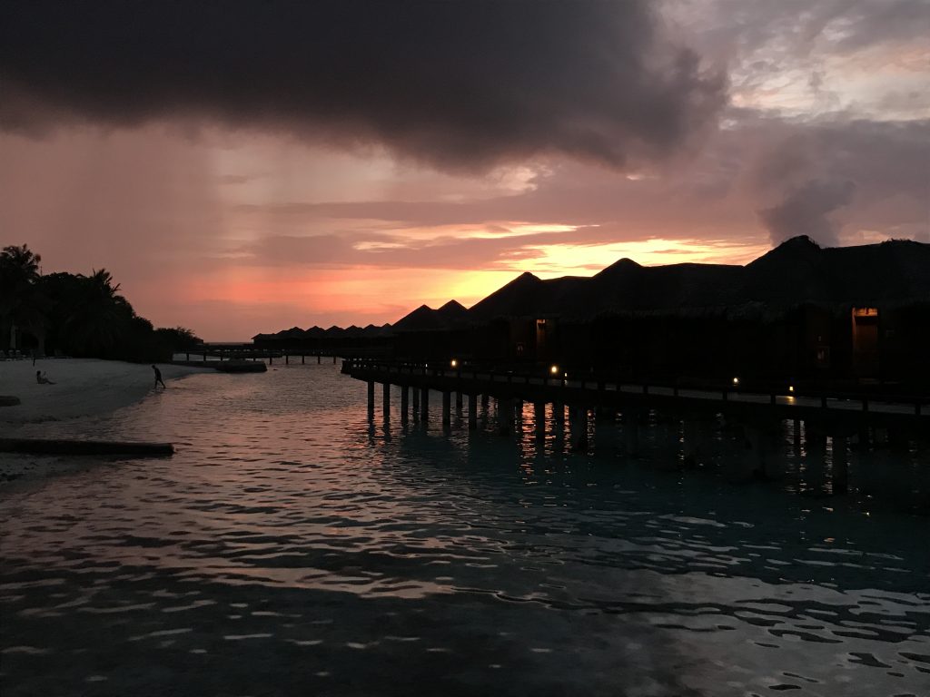 Sunset at the resort bungalows