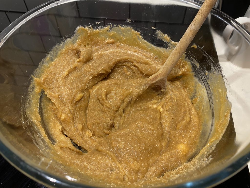 Creaming the butter, sugar and peanut butter