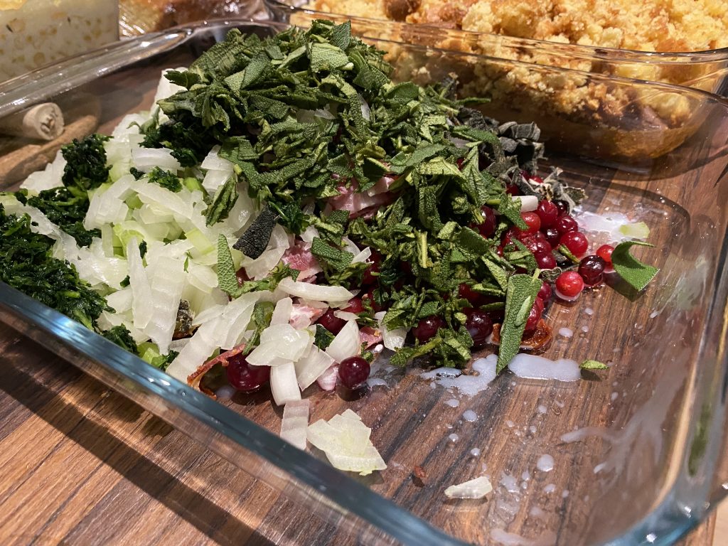 Onion, cranberries, sage and parsley