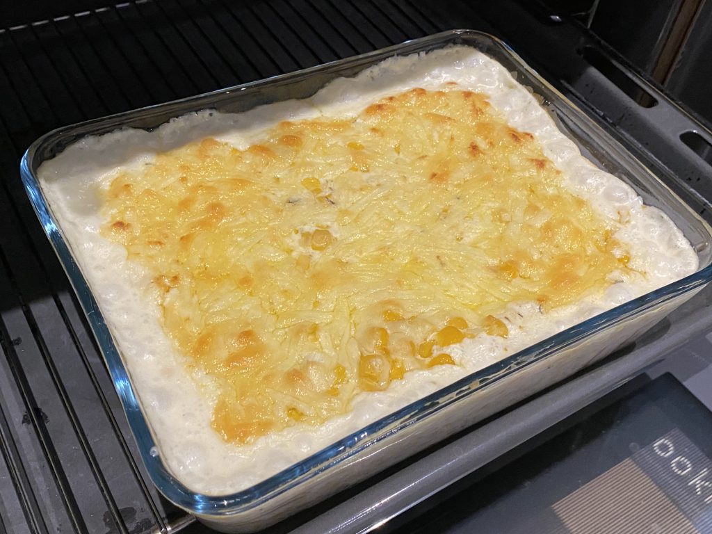Creamed corn fresh out of the oven