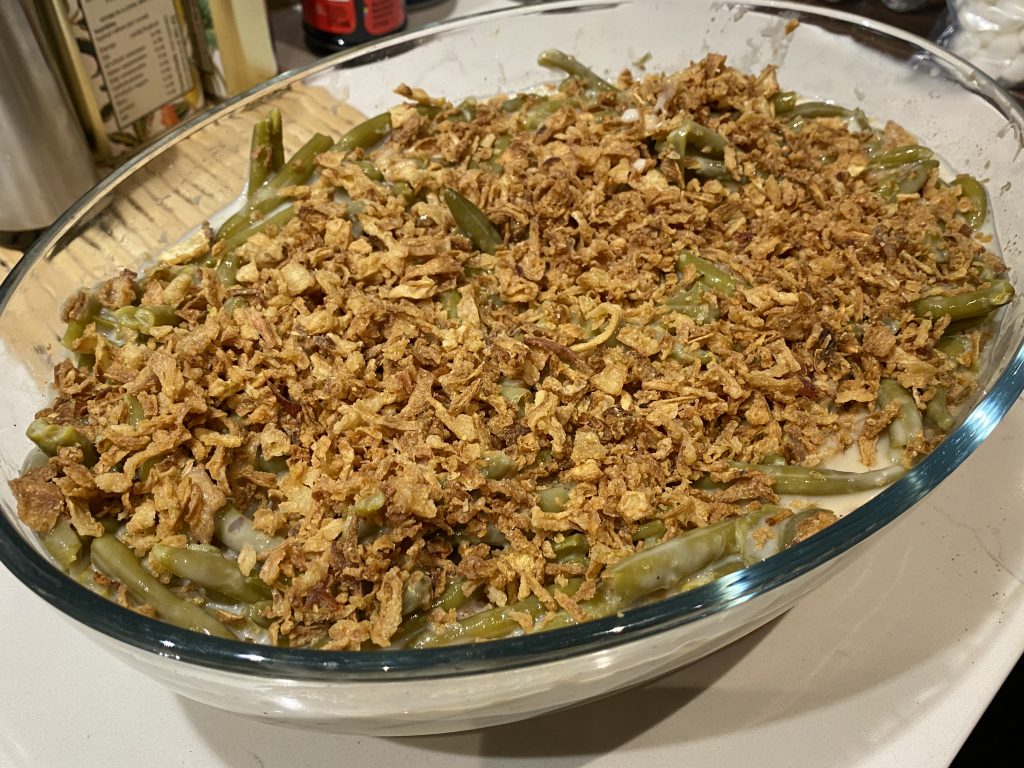 Green bean casserole ready for the oven