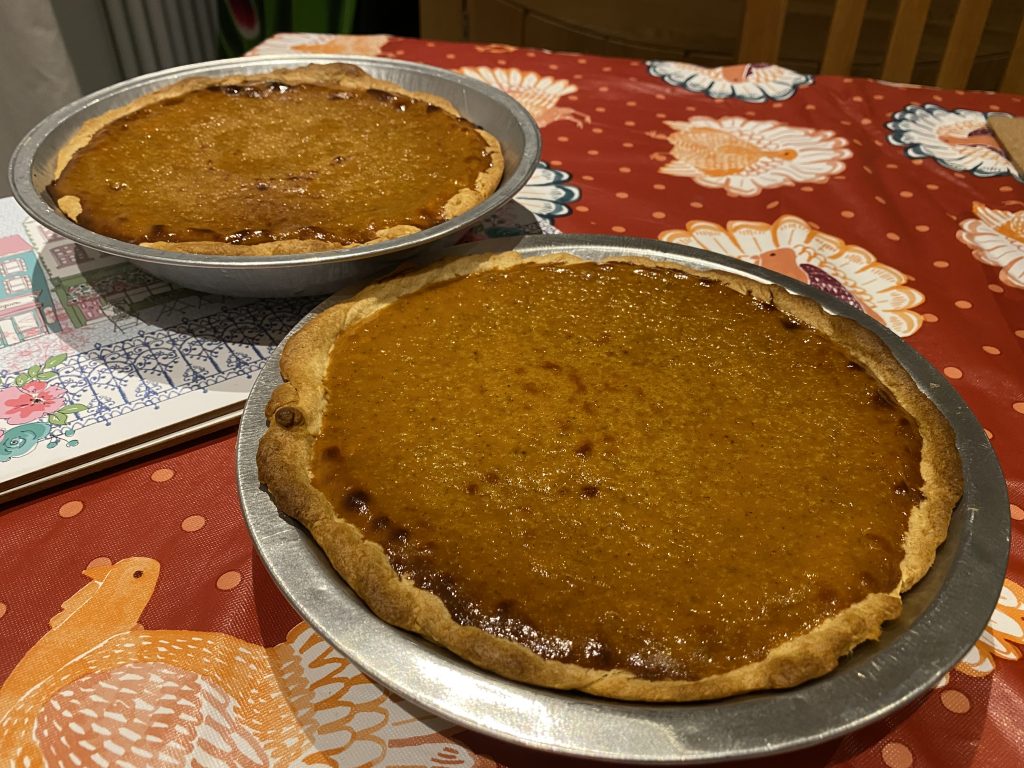 Pumpkin pies just out of the oven