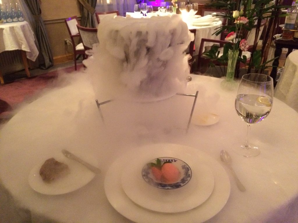 Dinner at Palkin - sorbet with an impressive cloud of liquid nitrogen