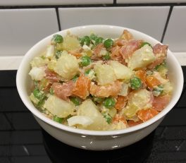 Russian salad with smoked salmon