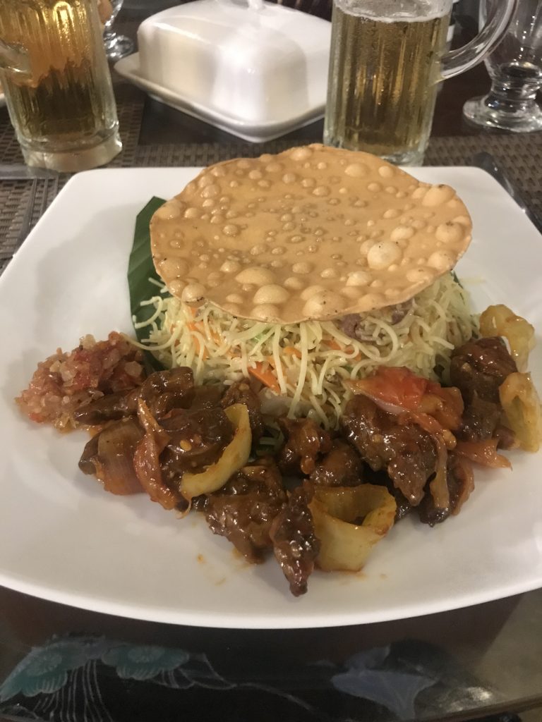 Spicy beef for dinner at Wewa Addara Hotel
