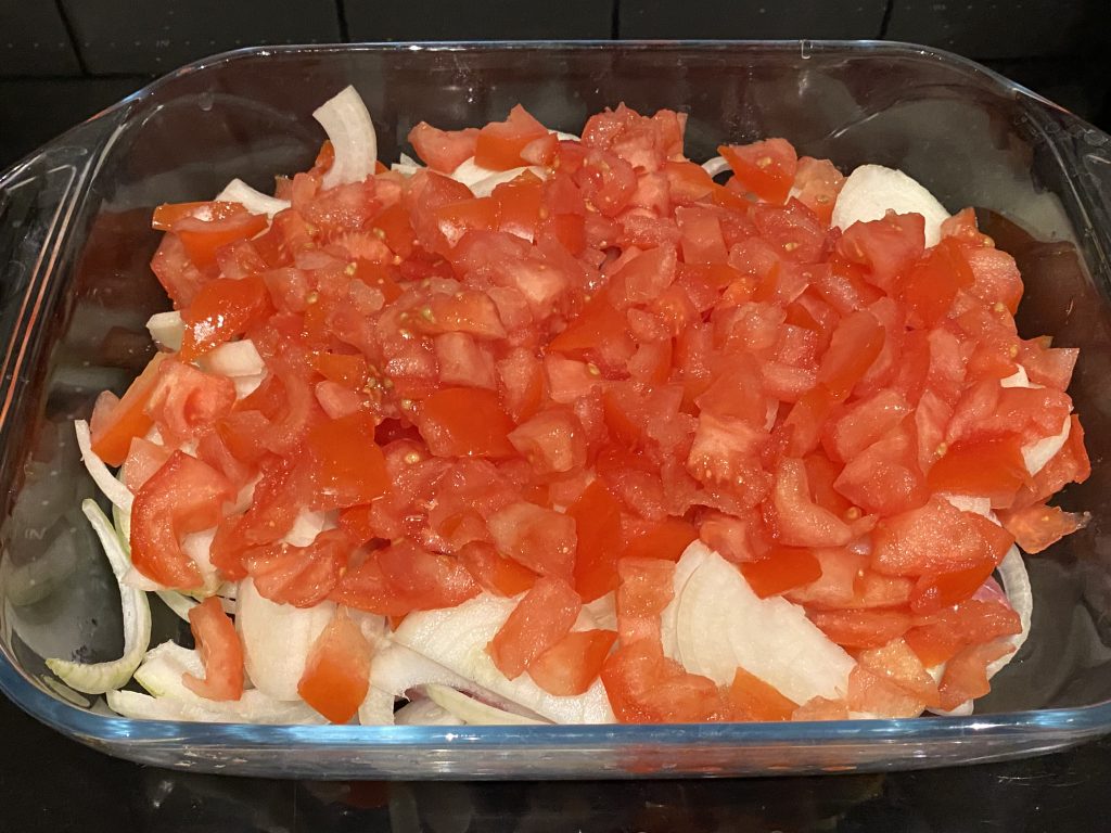 Chopped tomatoes and sliced onions