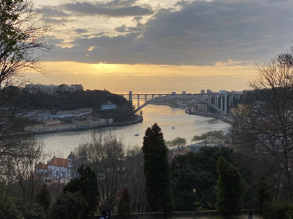 Beautiful sunset view in Porto from Jardins do Palacio de Cristal