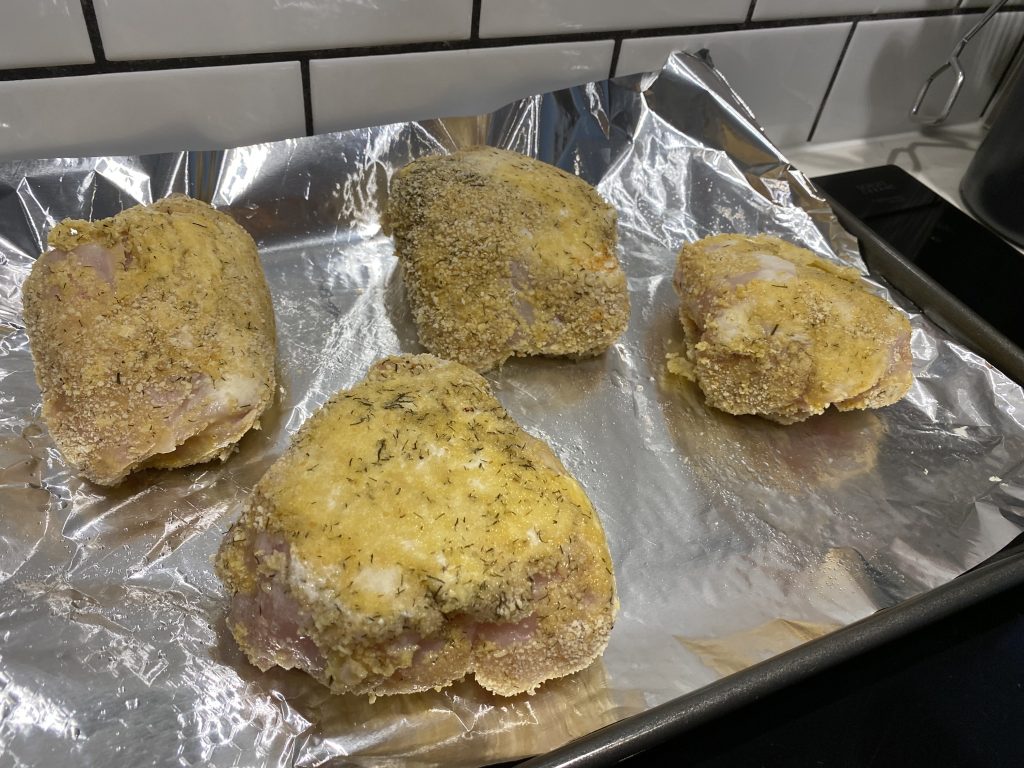 Lightly fried Chicken Kyiv ready for the oven