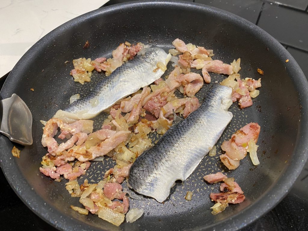 Bacon, onion and herring