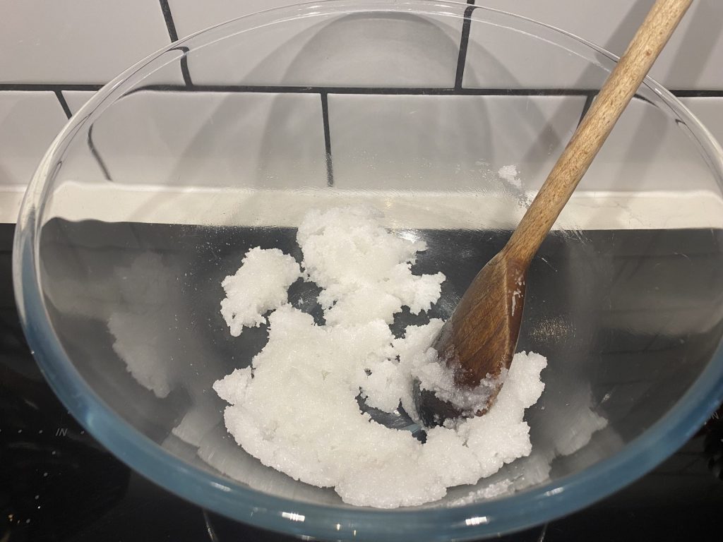 Creaming the coconut oil with sugar