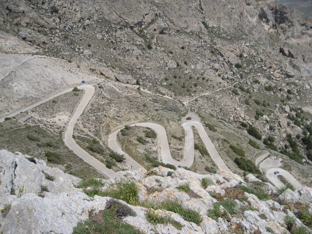 Windy road in Santorini