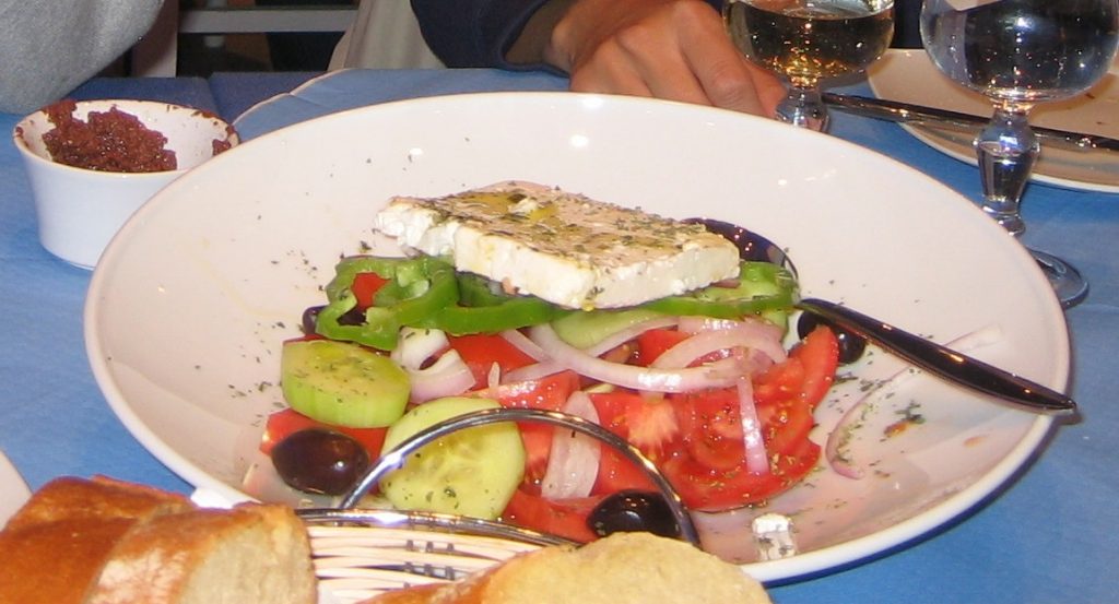 Greek salad at Naoussa, Santorini