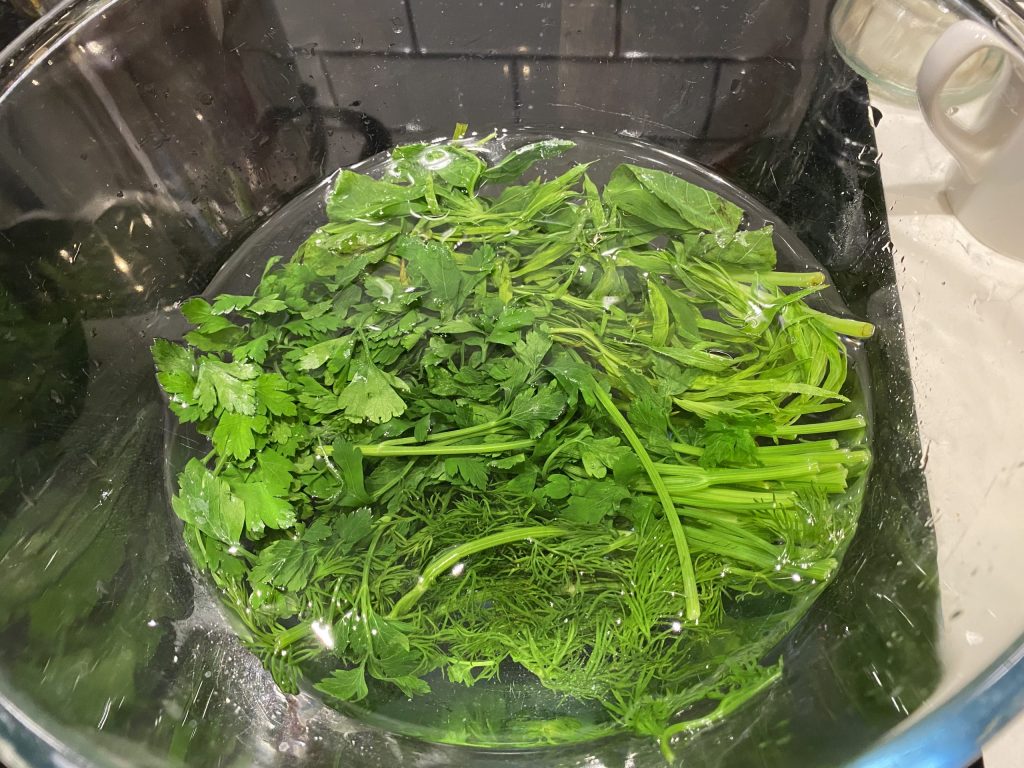 Chilling the herbs after a quick boil