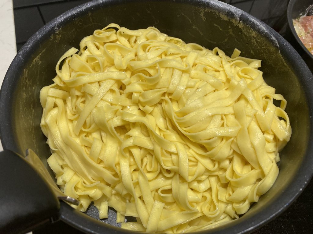 The freshly cooked tagliatelle