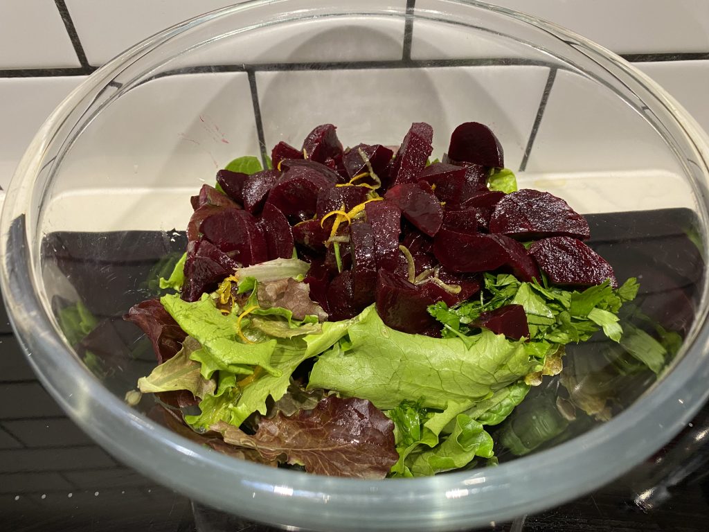 Beetroot salad tossed with citrus marinade