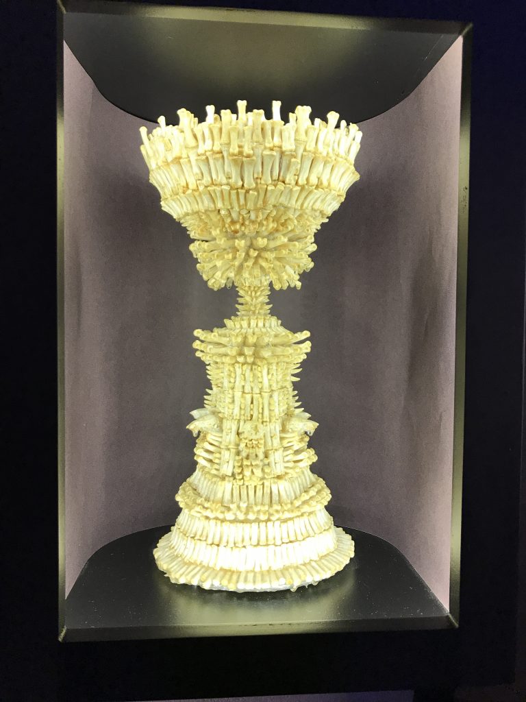 Cup made of bones from fried chicken at the modern art museum of Sao Paulo