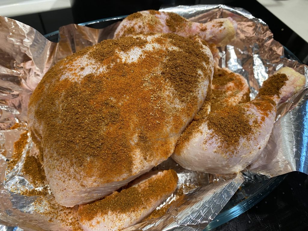 Chicken ready to roast with spices