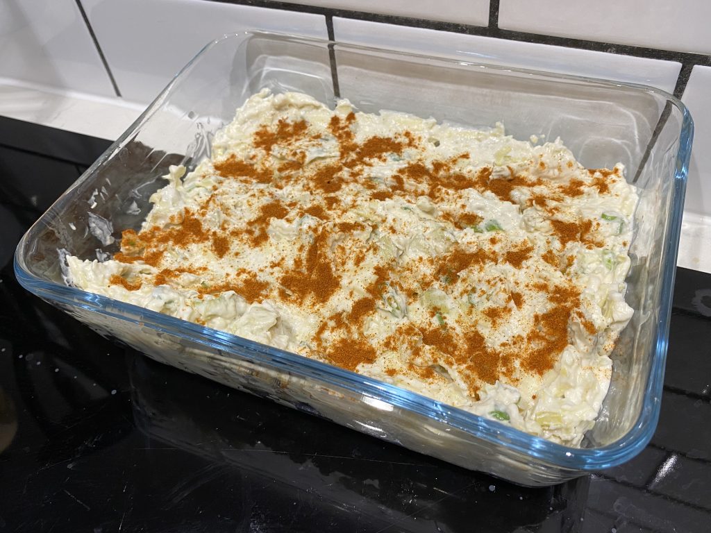 Artichoke dip ready for the oven